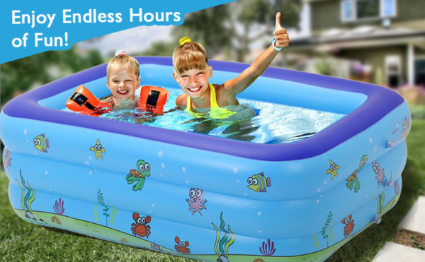 3 Ring Foldable Rectangular Inflatable Swimming Kids Pool 3