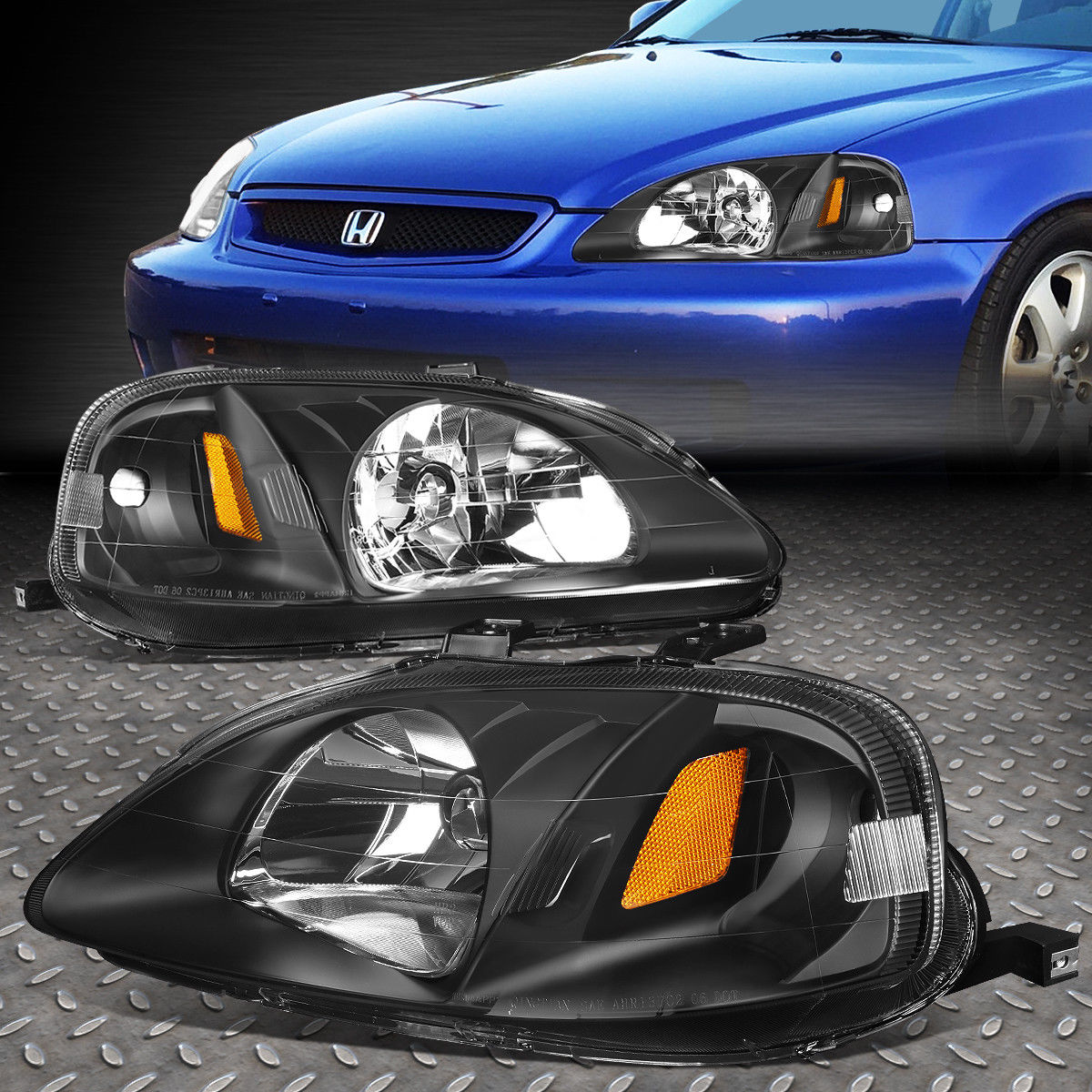 Amber Side Headlight Lamp Set Black Housing for Honda Civic 1999 2000 for  sale in Jamaica