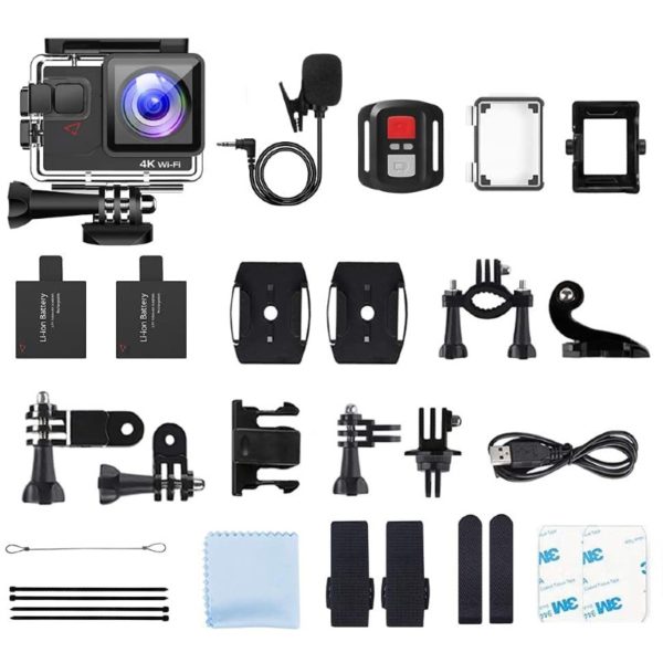Action Camera AC700 4K 30fps 20MP EIS Sports Action Camera PC Webcam with External Microphone Remote Control 40M Underwater Waterproof DV Camcorder with 2 1