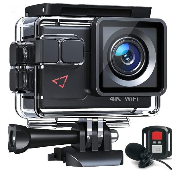 Action Camera AC700 4K 30fps 20MP EIS Sports Action Camera PC Webcam with External Microphone Remote Control 40M Underwater Waterproof DV Camcorder with 2 2