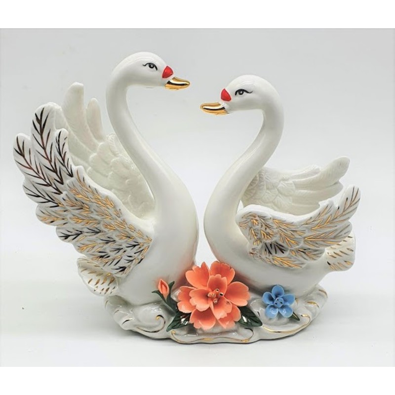 Mega Favors 12PCS Keepsake Pair of Swans with Heart Poly Resin White 