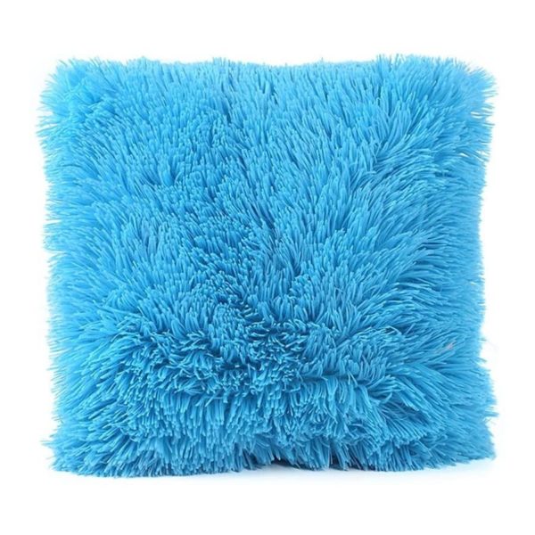 Fluffy Plush Shaggy Soft Comfy Faux Fur Multicolor Decorative Square Pillow Pillowcases Cover blue