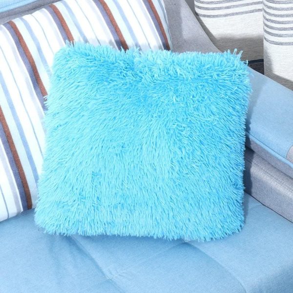 Fluffy Plush Shaggy Soft Comfy Faux Fur Multicolor Decorative Square Pillow Pillowcases Cover turquoise