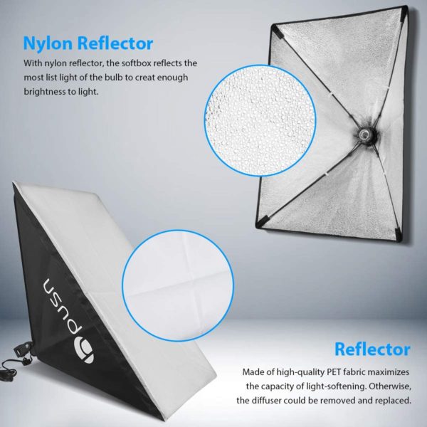 HPUSN Softbox Lighting Kit Professional Studio Photography Equipment Continuous Lighting with 2 85W 5400K E27 Bulbs and 2 Reflectors 50 x 70 cm reflector