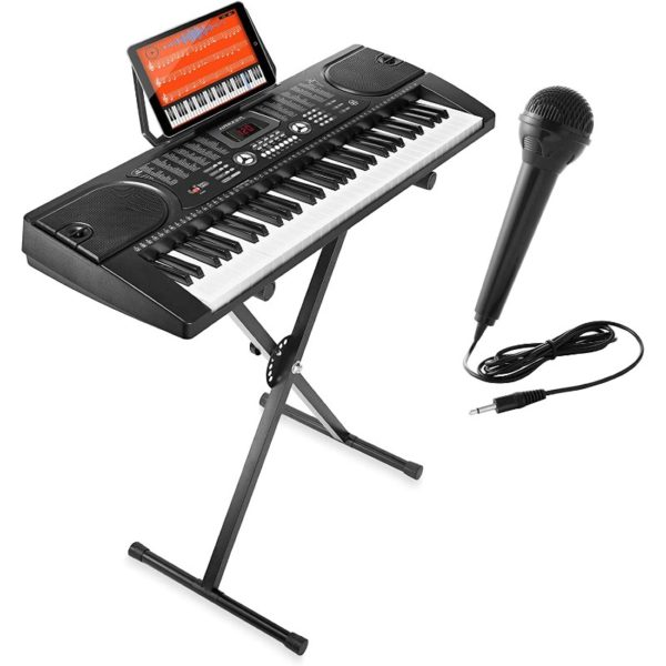 Hamzer 61 Key Electronic Piano Electric Organ Music Keyboard with Stand Microphone Sticker Sheet Black