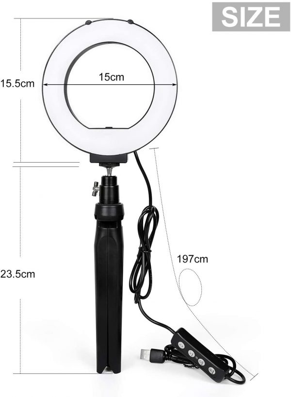 LTRINGYS Kit 6 Selfie Dimmable 5500K LED Ringlight with Desktop Tripod for Vlog Makeup YouTube Desktop LED Camera Light with 3 Light Modes and 10 Brightness Level 5