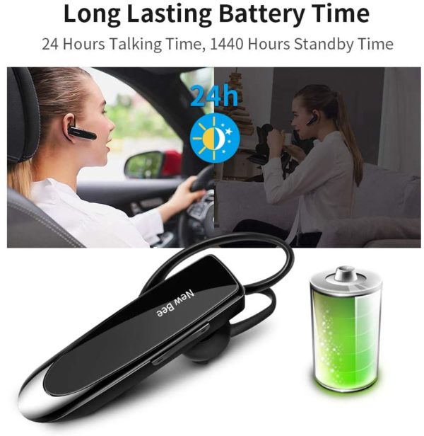 New Bee Bluetooth Earpiece V5.0 Wireless Handsfree Headset with Microphone 24 Hrs Driving Headset 60 Days Standby Time for Taxi or Trucker Drivers Compatible with iPhone iOS Samsung Galaxy Android Devices L 3