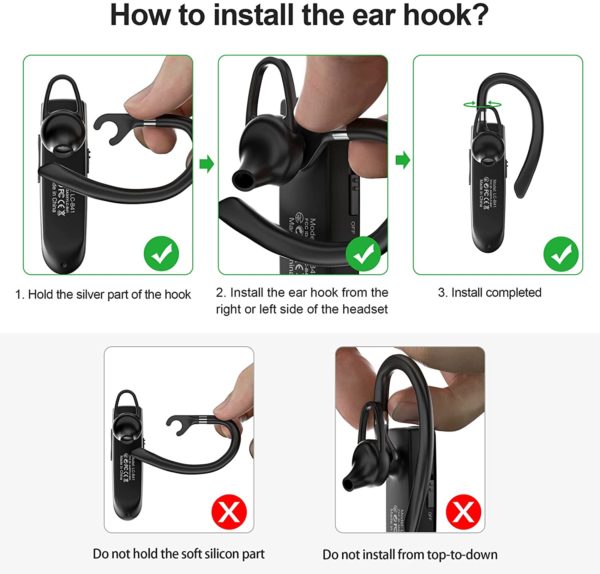New Bee Bluetooth Earpiece V5.0 Wireless Handsfree Headset with Microphone 24 Hrs Driving Headset 60 Days Standby Time for Taxi or Trucker Drivers Compatible with iPhone iOS Samsung Galaxy Android Devices L 5