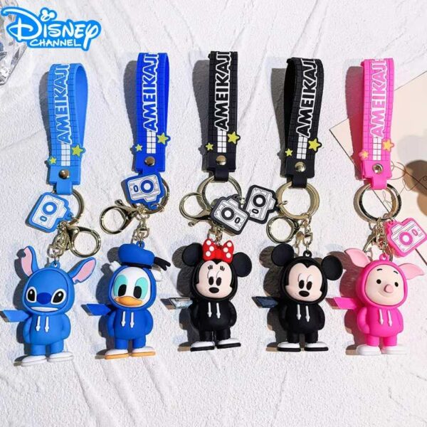 New Disney Anime Keychain Stitch Keychains for Couples Mickey Mouse Car Keychain Anime Trinkets Pooh Bear