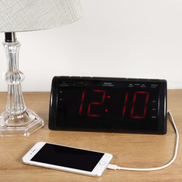 ONN Large Display Alarm Clock with FM Radio 2