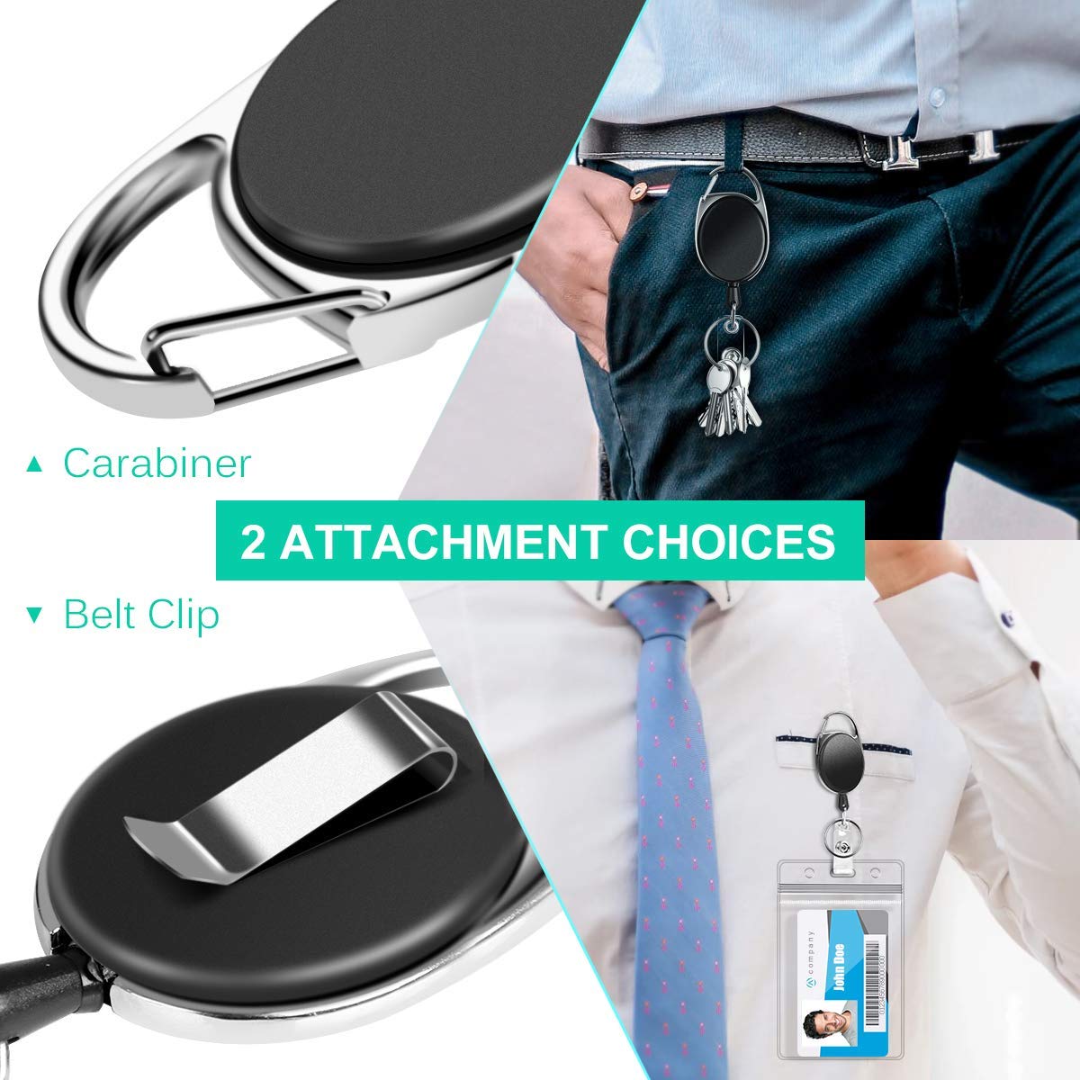 Retractable Heavy Duty Vertical Resealable Waterproof ID Card Badge Holder  with Key Ring, Keychain Carabiner Reel for sale in Jamaica