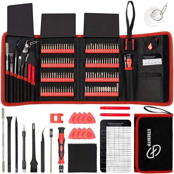 STREBITO Screwdriver Sets 142 Piece Electronics Precision Screwdriver with 120 Bits Magnetic Repair Tool Kit for iPhone MacBook Computer Laptop PC Tablet PS4 Xbox Nintendo Game Console
