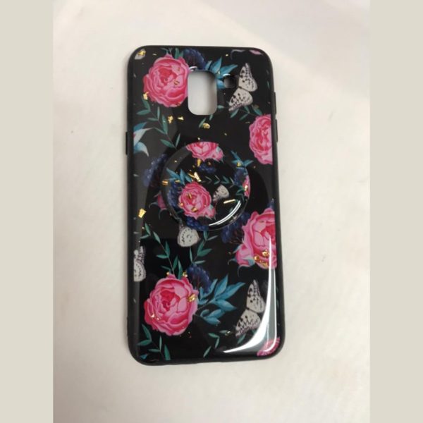 Samsung Galaxy J6 Case Rose and Butterflies Plastic Case with Pop Socket Back