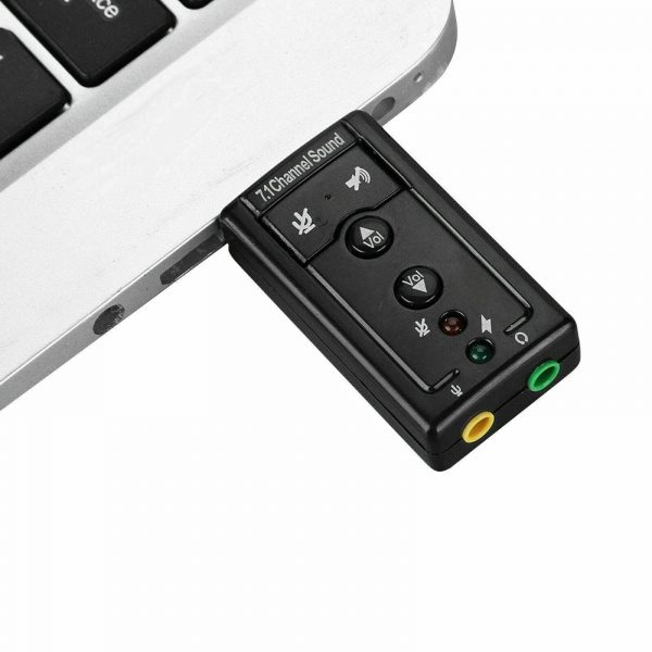 USB to Audio Adapter 7.1 Channel 3D External Virtual Sound Card with Microphone and Earphone Jack Ports for Computer PC and Laptops in use