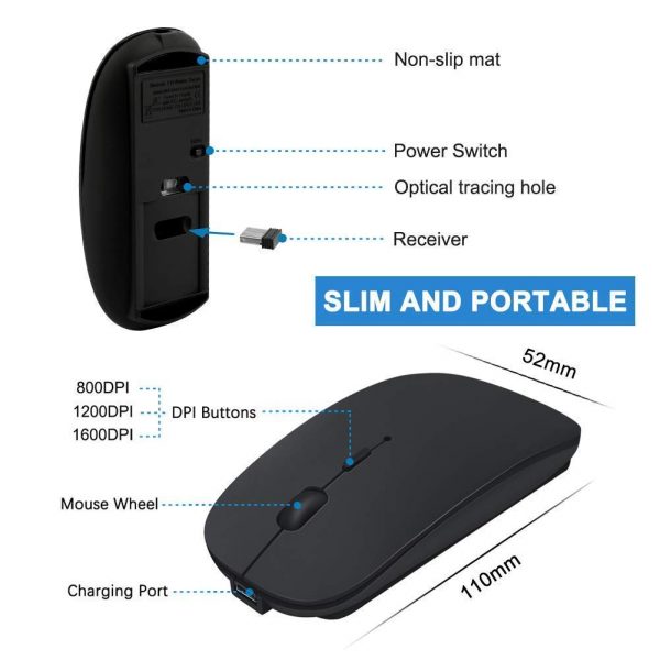 Vegkey Wireless Rechargeable Mouse Slim Portable