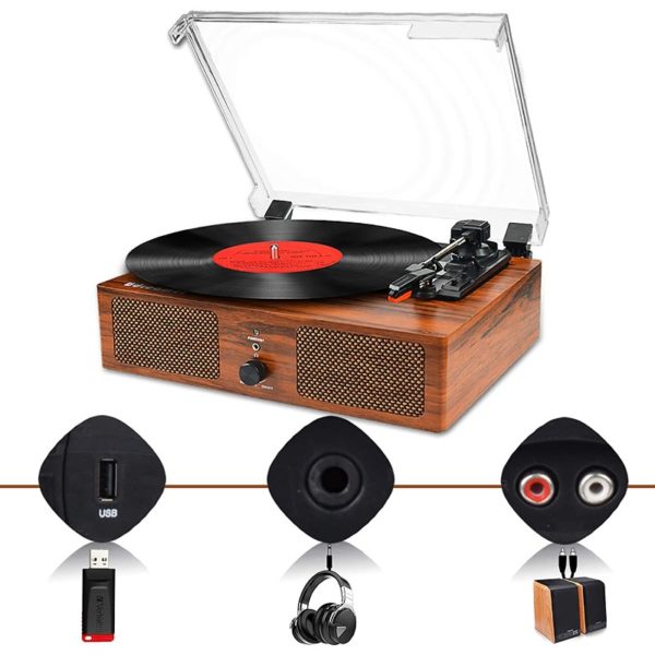 Vinyl Record Player Bluetooth Turntable with Built in Speakers and USB Belt Driven Vintage Phonograph Record Player 3 Speed for Entertainment and Home Decoration Brand Udreamer 1