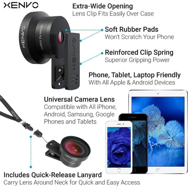 Xenvo Pro Lens Kit for iPhone Samsung Pixel Macro and Wide Angle Lens with LED Light and Travel Case 1