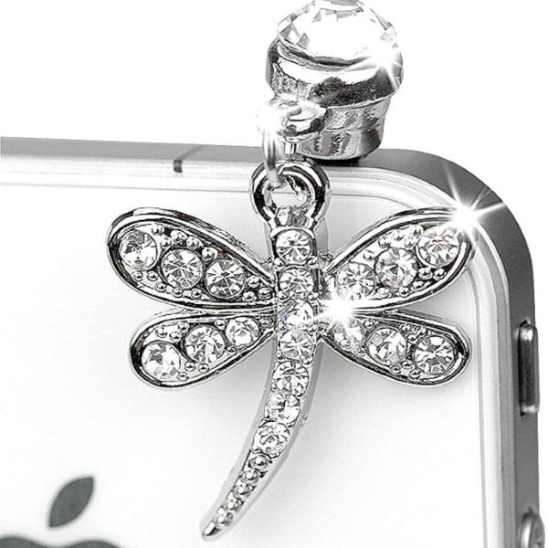 ip255 B Luxury Crystal Dragonfly Charm Phone Anti Dust Plug for iPhone Huawei Samung iPad iPod Android Phone with 3.5mm Earphone Jack