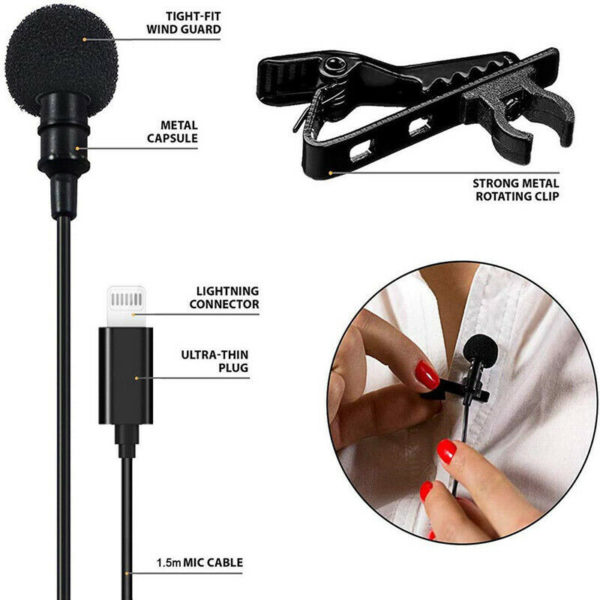 or iPhone 12 11 XS Pro Max Lapel Lavalier Microphone Zoom Live Video cable